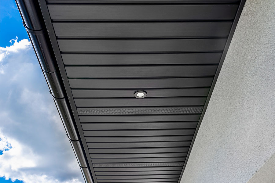 Soffit metal panels used on the eave of a roof