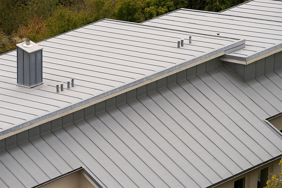 Modern metal roof with oil canning distortion