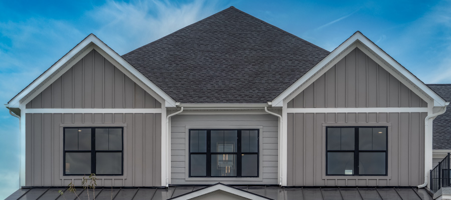 Board and batten panels on home